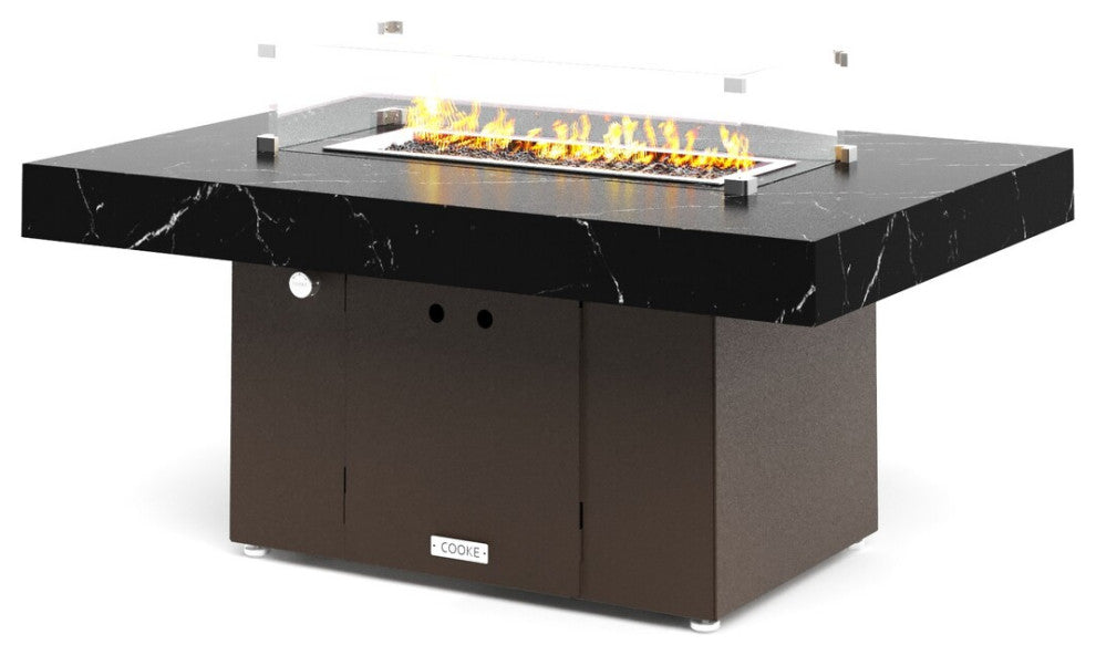 FirePit Table, 48"x34"x21", LP, Laminam Nero Marquina Brushed, Bronze