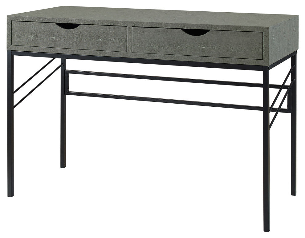 Vetti 44" Faux Shagreen 2 Drawer Desk, Gray