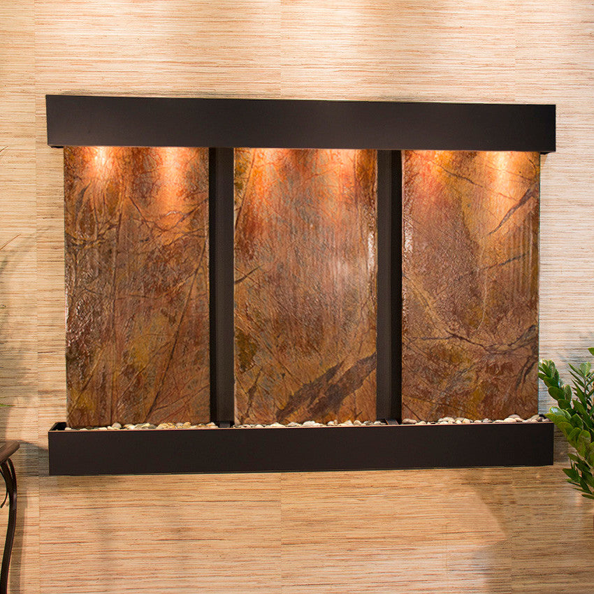 Olympus Falls Water Fountain, Brown Marble, Blackened Copper, Square