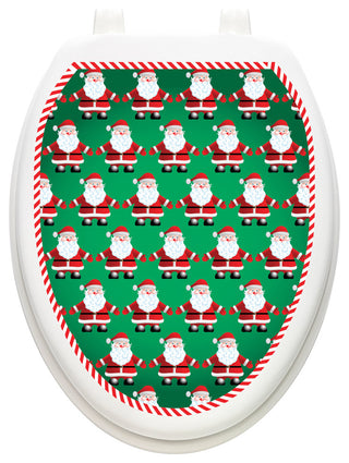Santa Line Dancing Toilet Tattoos Seat Cover, Vinyl Lid Decal, Holiday Bathroom, Elongated