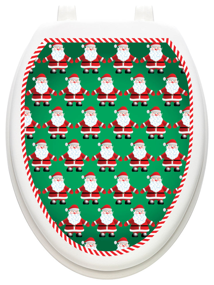Santa Line Dancing Toilet Tattoos Seat Cover, Vinyl Lid Decal, Holiday Bathroom, Elongated