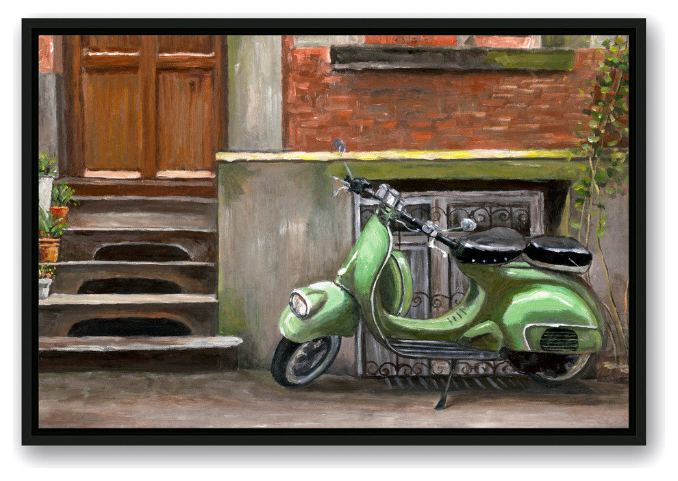 Mint Green Scooter 20x30 Black Floating Framed Canvas