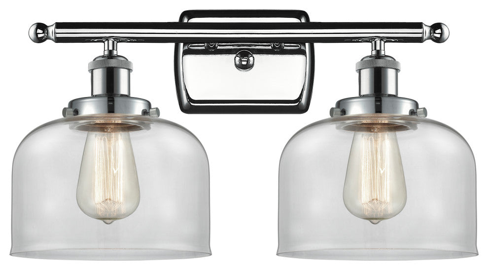 Large Bell 2-Light Bath Vanity-Light, Polished Chrome, Clear