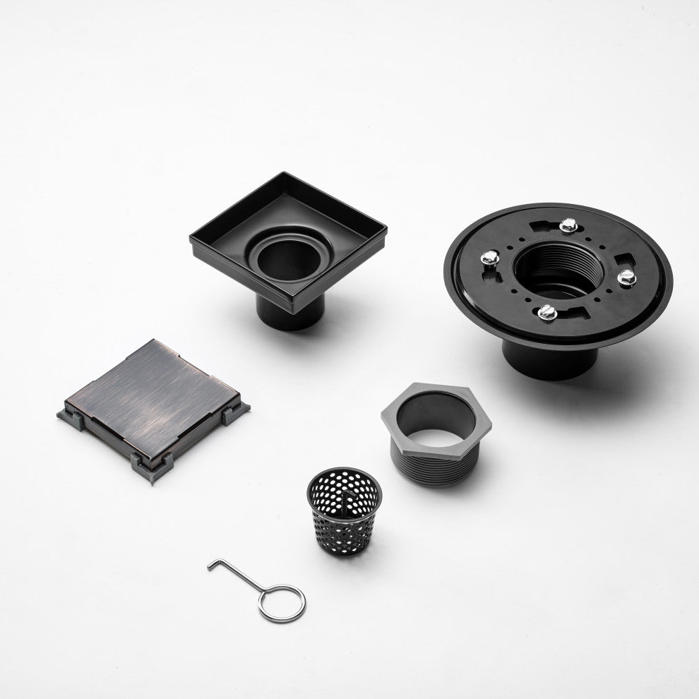 HEATGENE Square Shower Drain with Flat Cover with Base Flange, Venetian Bronze,