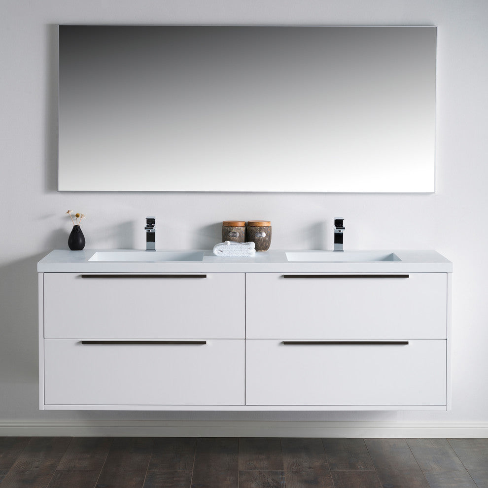 Vanity Alfred 60 Double Sink With Integrated Solid Surface top, Matt White, Brus