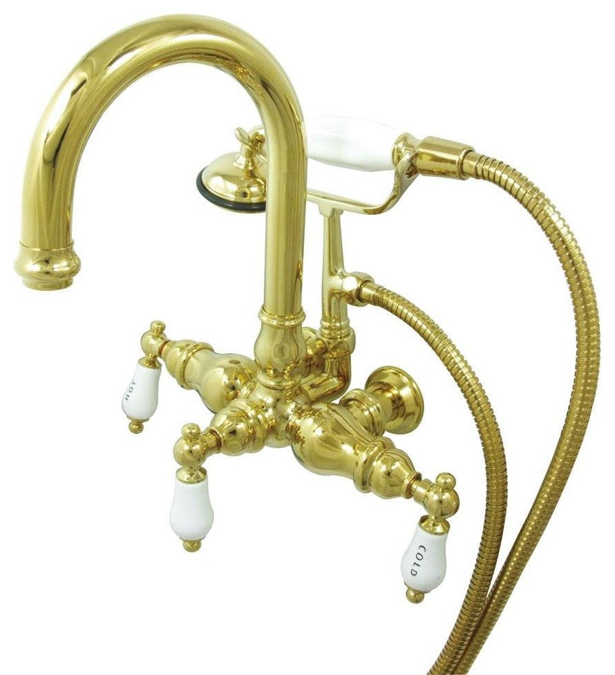 Polished Brass 3-3/8" Wall Mount Clawfoot Tub Filler with Hand Shower CC3015T2