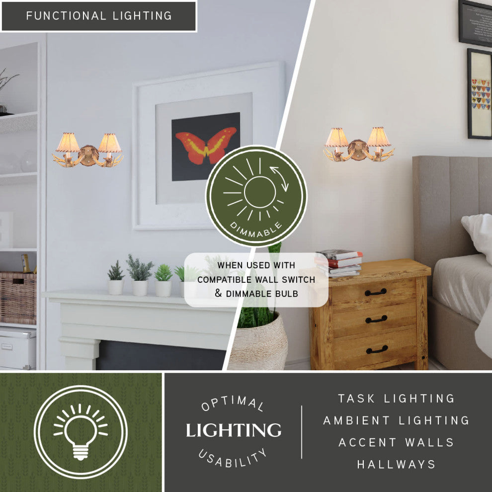 Lodge 2-Light Antler Wall Light Noachian Stone