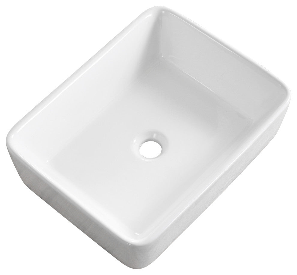 19"X15" Ceramic Rectangular White Bathroom Vessel Sink Above Counter Sink