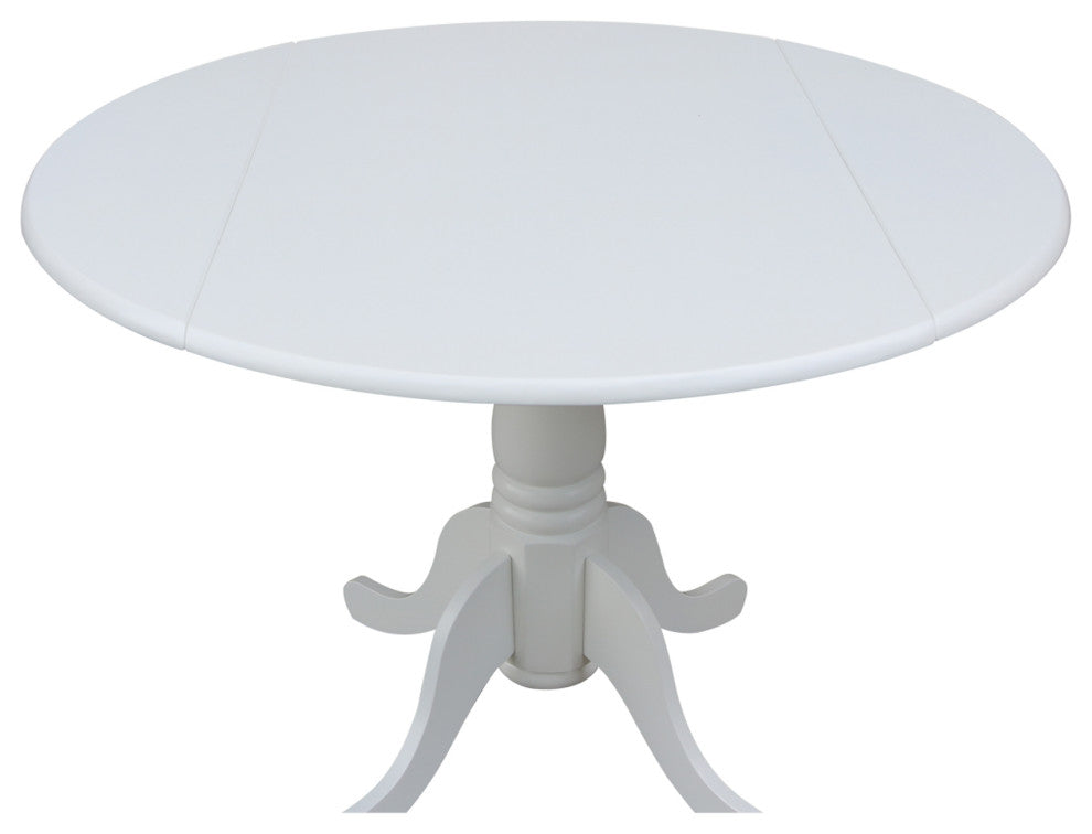 42" Round Dual Drop Leaf Pedestal Table, White