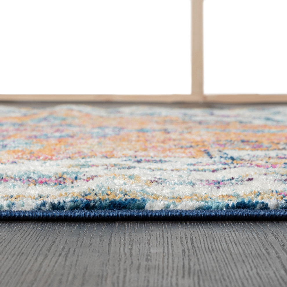 Mateo Blue Orange Boho Medallion Area Rug/Runner, 5' x 7'
