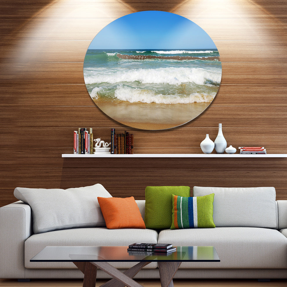 Beautiful Empty Beach Under Blue Sky, Seashore Round Wall Art, 36"