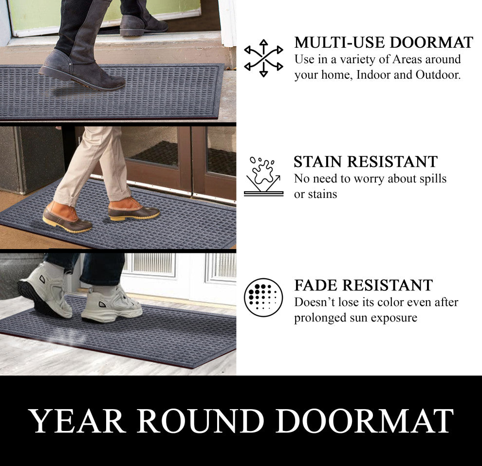 A1HC Superior Absorbant Polypropylene Doormat, Dark Gray Waffle, 24"x36"