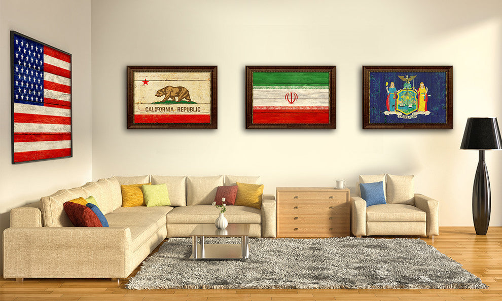 Iraq Country Textured Flag Print With Brown Gold Frame, 15"X21"