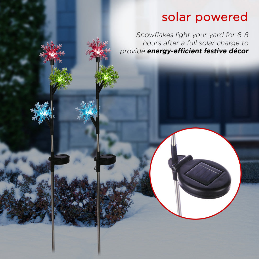 Solar 3-Tier Acrylic Snowflake Stakes with LEDs - Set of 2