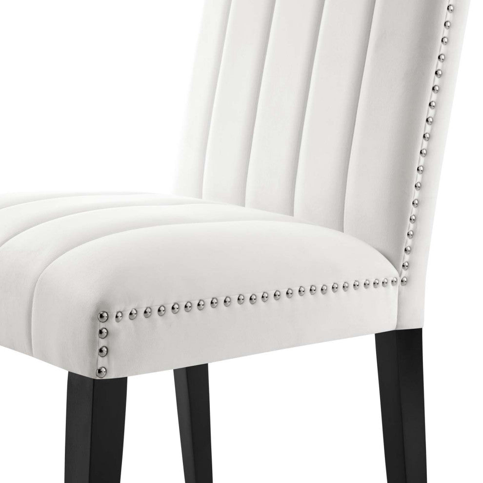 Dining Chair, Nailhead, Set of 2, White, Velvet, Modern, Bistro Hospitality