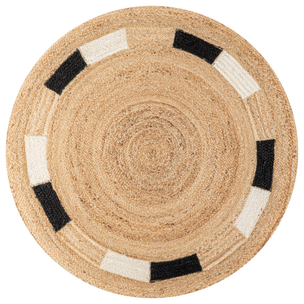 Porto Geometric Jute Circle Round Area Rug, 4' Round