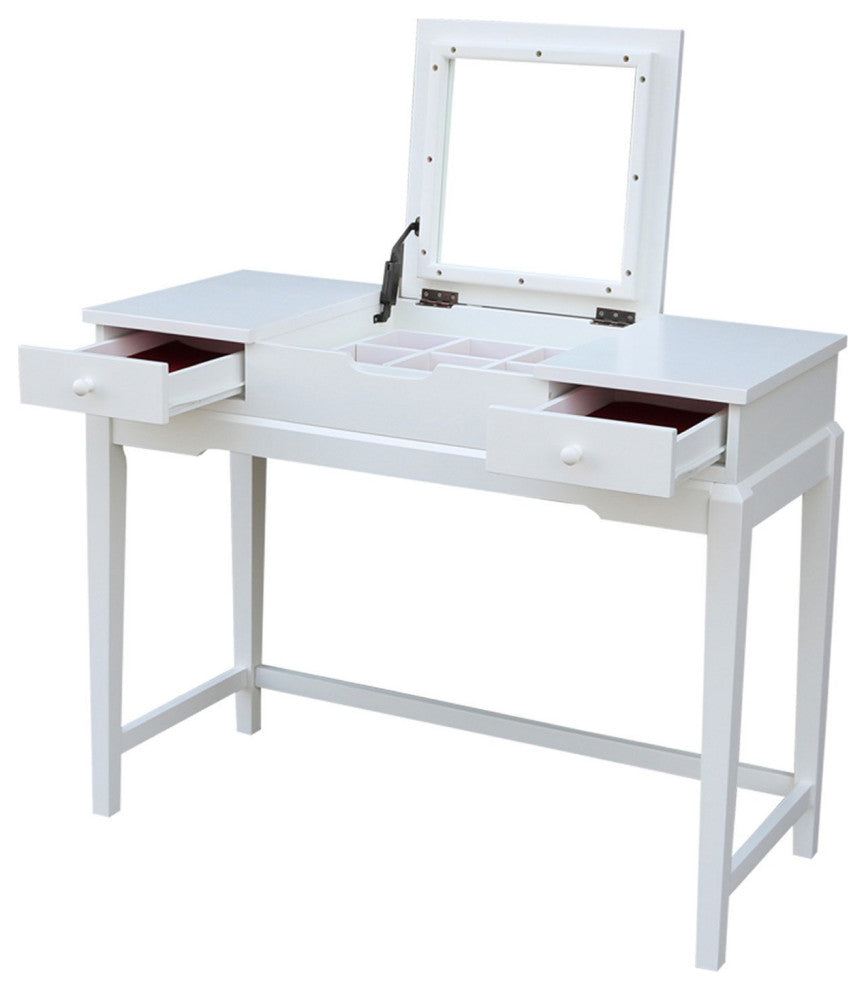 Classic Vanity Table, Flip Up Mirror With Storage Box & Side Drawers, White