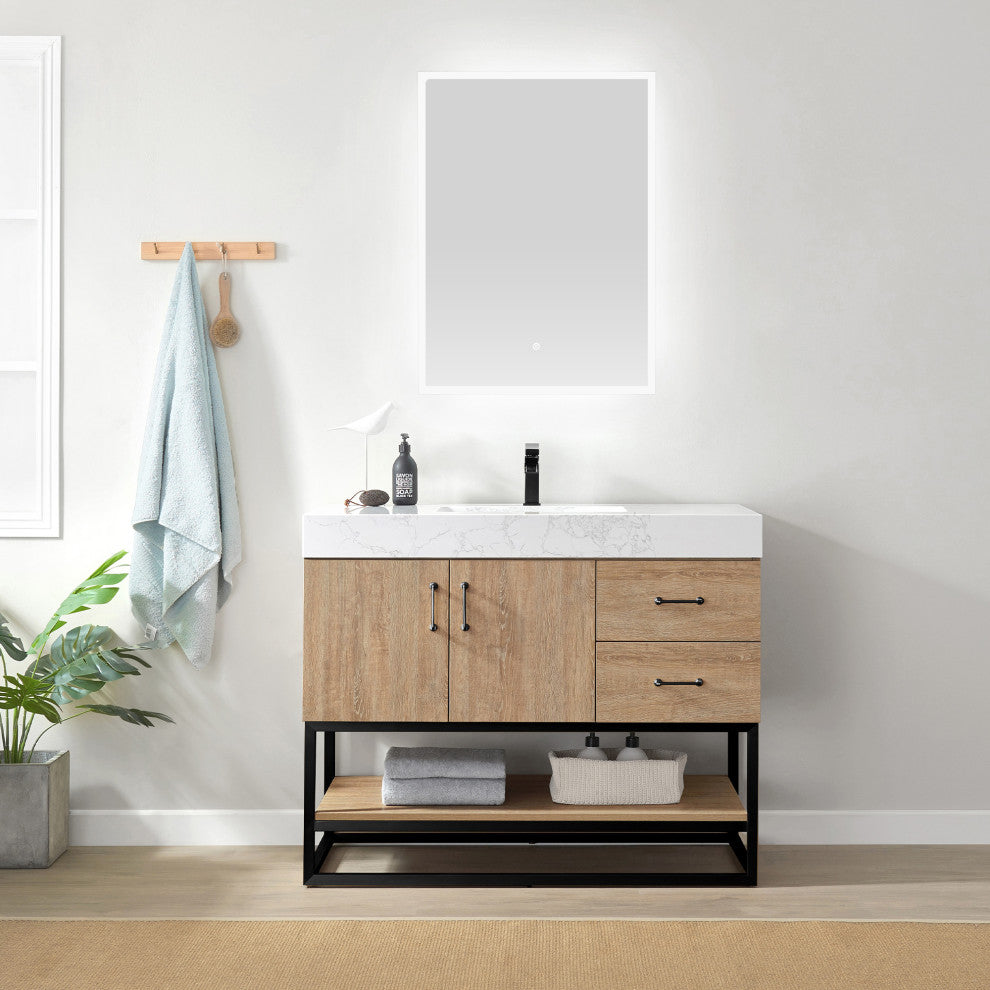 Alistair Vanity, North American Oak, Matte Black Hardware, 42", With Mirror