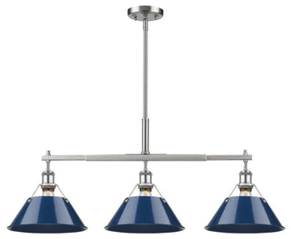 Golden Lighting Orwell Linear Pendant, Pewter, Navy Blue Shade