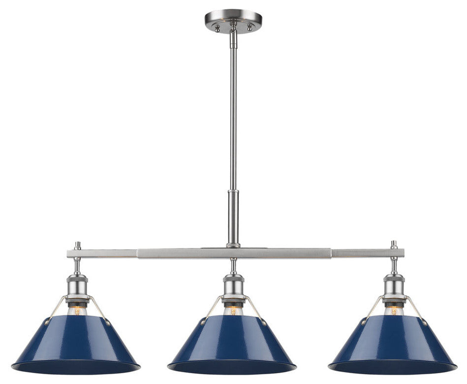 Golden Lighting Orwell Linear Pendant, Pewter, Navy Blue Shade
