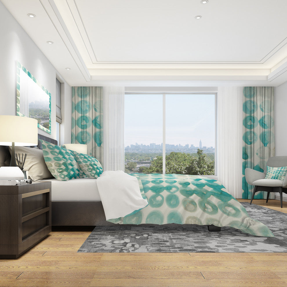 Turquoise Watercolor Geometrical Ii Duvet Cover Set, King