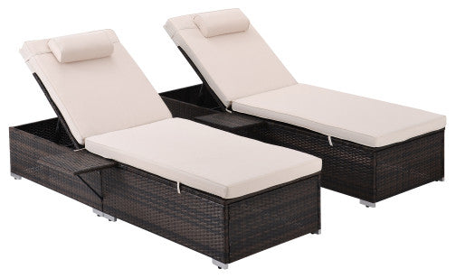 2 Piece Patio Rattan Chaise Lounge Outdoor Pe Wicket Furniture Set
