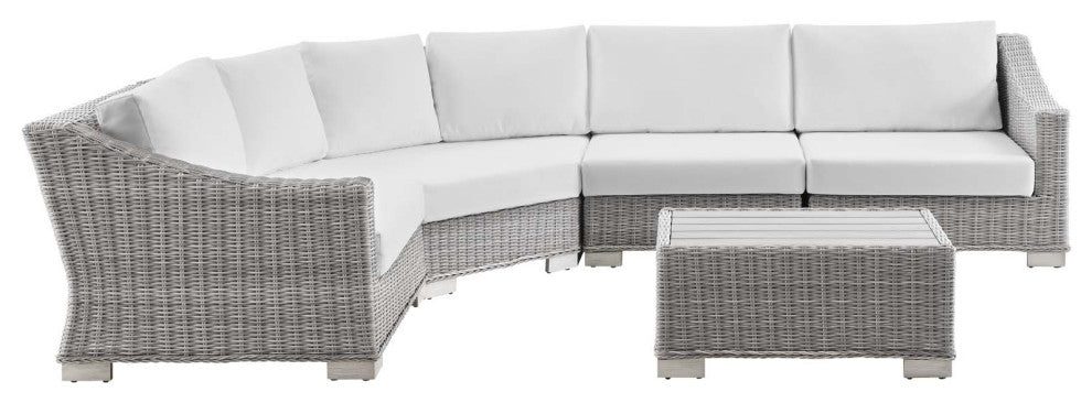 Lounge Sectional Sofa Chair Table Set, Rattan, Wicker, Gray White, Outdoor