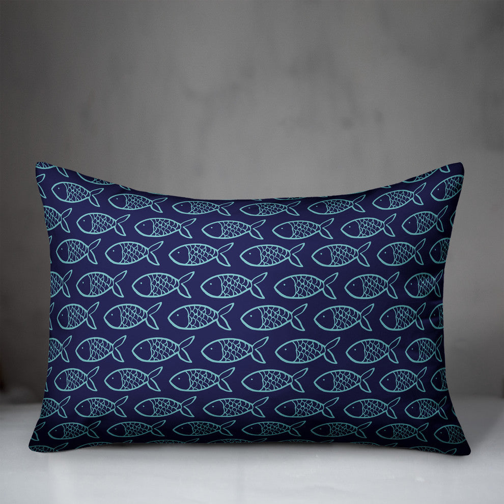 Blue Fish Pattern 14x20 Throw Pillow Cover