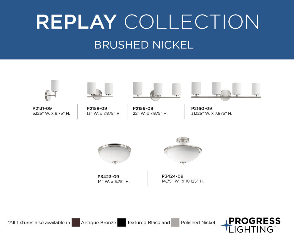 Replay 2-Light Bath Light, Brushed Nickel