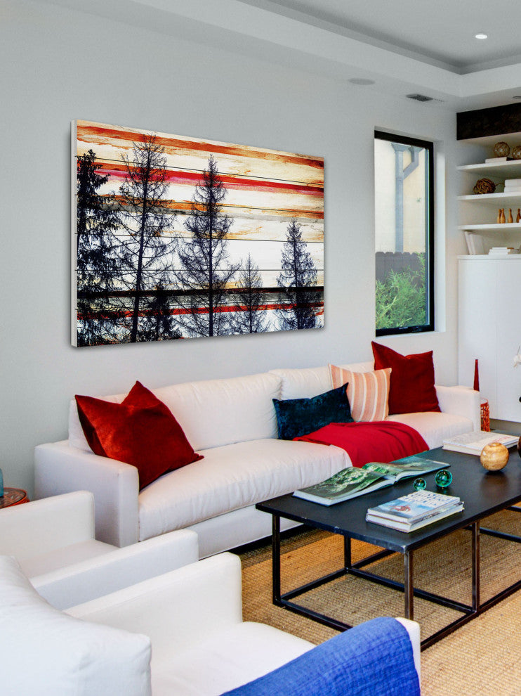 "Red Striped Sky" Print on White Wood, 45"x30"