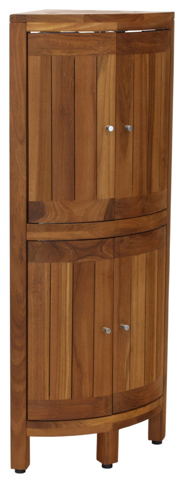 Kai Corner Teak Bath Shelf With Square Legs and Front Facing Doors
