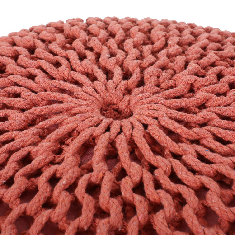 Barwick Nahunta Modern Knitted Cotton Round Pouf, Coral
