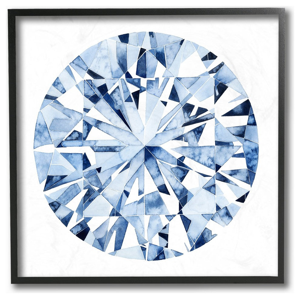 Round White Diamond Watercolor Pattern Framed Giclee Texturized Art, 12"x12"