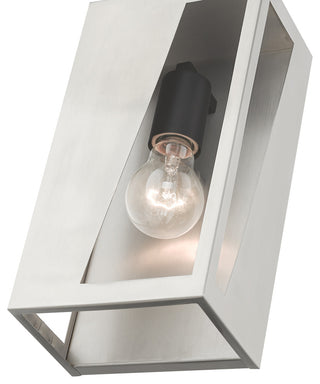 Forsyth 1-Light Brushed Nickel Outdoor Medium ADA Wall Lantern, Black Accents