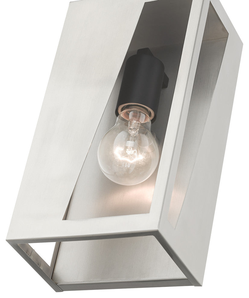 Forsyth 1-Light Brushed Nickel Outdoor Medium ADA Wall Lantern, Black Accents