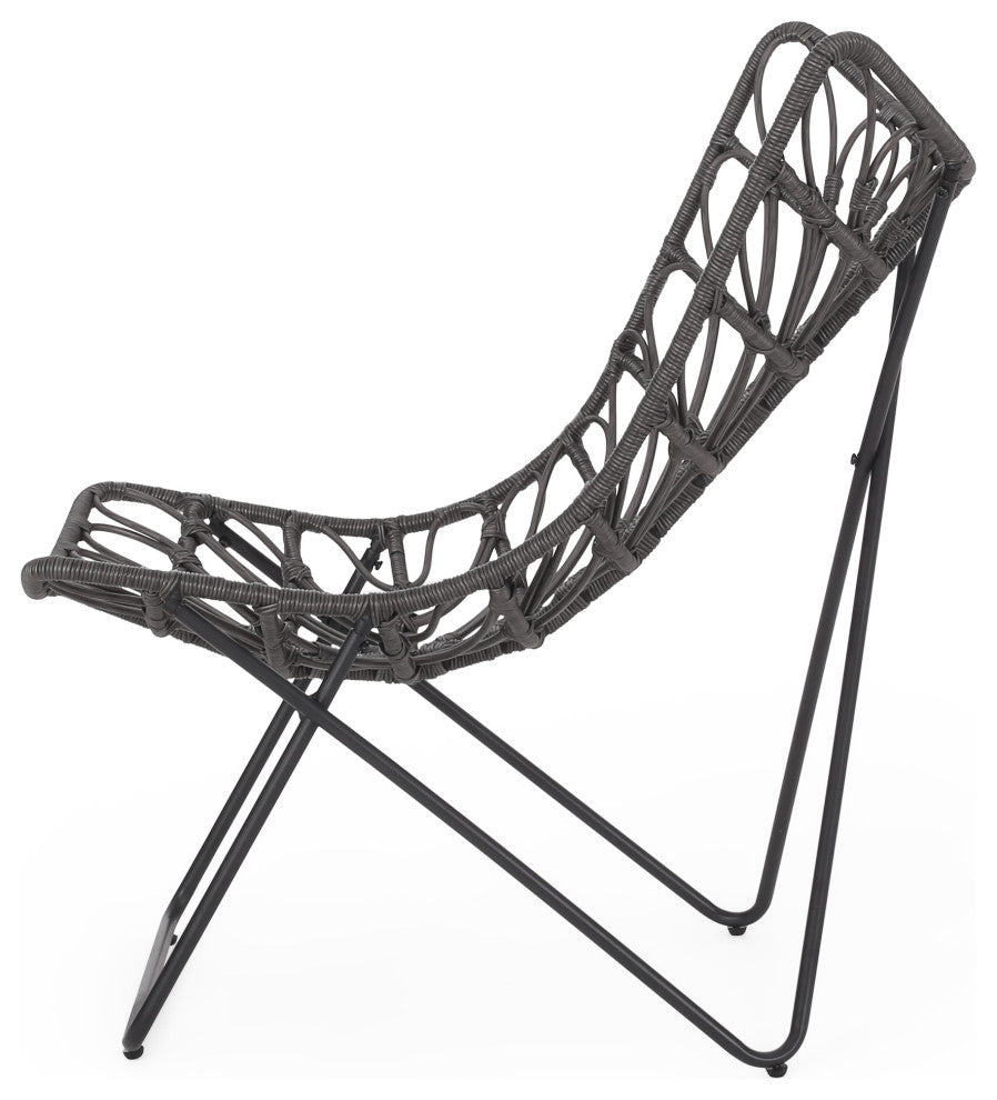 Danbury Outdoor Boho Modern Wicker Accent Chairs, Set of 2, Gray/Black