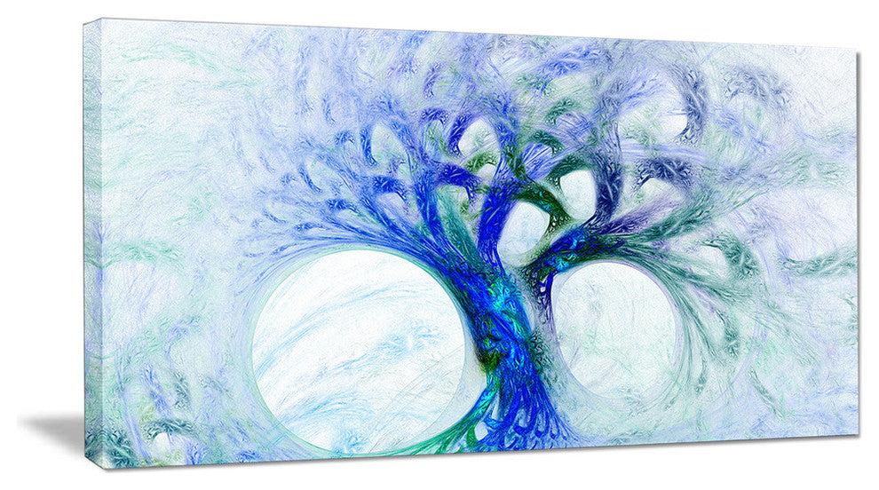 Blue Mystic Psychedelic Tree, Oversized Abstract Canvas Art Print, 60x28