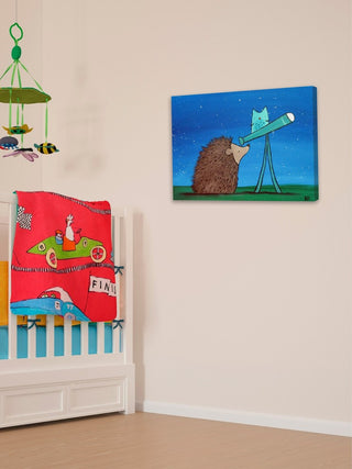 "Hedgehog Stargazer" Painting Print on Wrapped Canvas