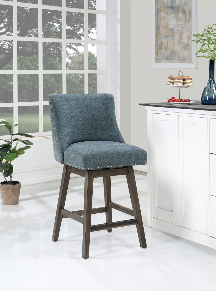Granville 26" Swivel Counter Stool  in Navy Fabric with Gray Legs