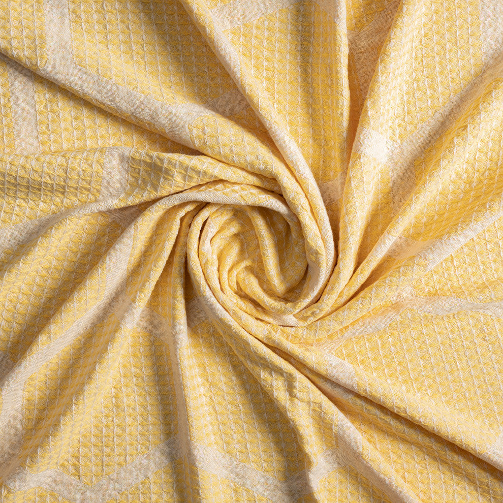 Blue/ Cream Geometric Turkish Organic Cotton Throw Blanket, Yellow