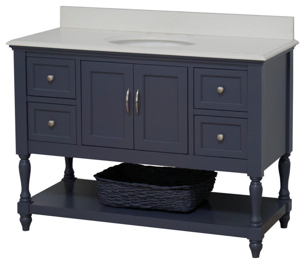 Beverly 48" Bathroom Vanity, Marine Gray, Quartz