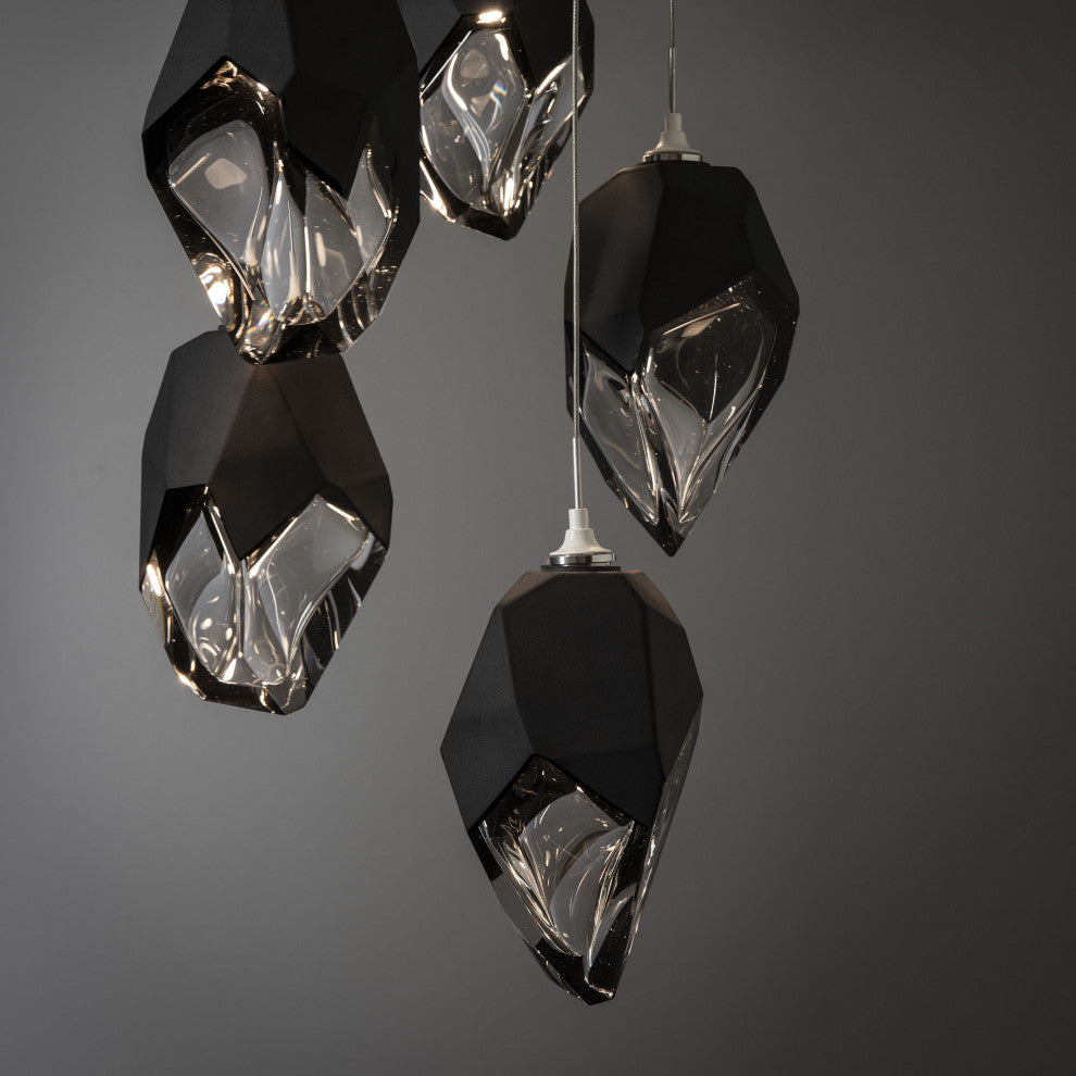 Chrysalis 5-Light Large Crystal Pendant White Finish- Long, Black Crystal