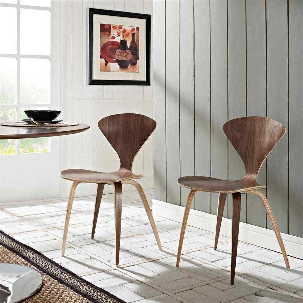 Modern Contemporary Kitchen Dining Chairs Set of 2 Walnut