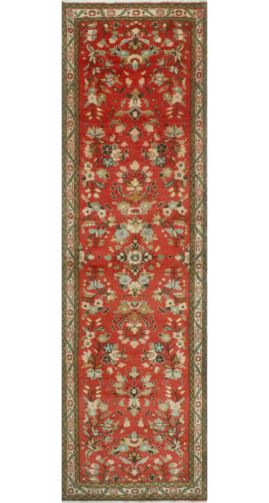 Fine Vintage Distressed Northcli Red/Ivory Runner, 3'3x11'4