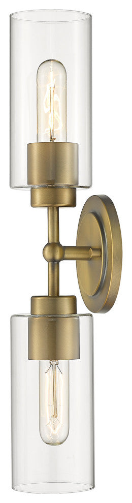 2 Light Cylinder Mid Century Modern Vanity Bath Lighting in Aged Brass
