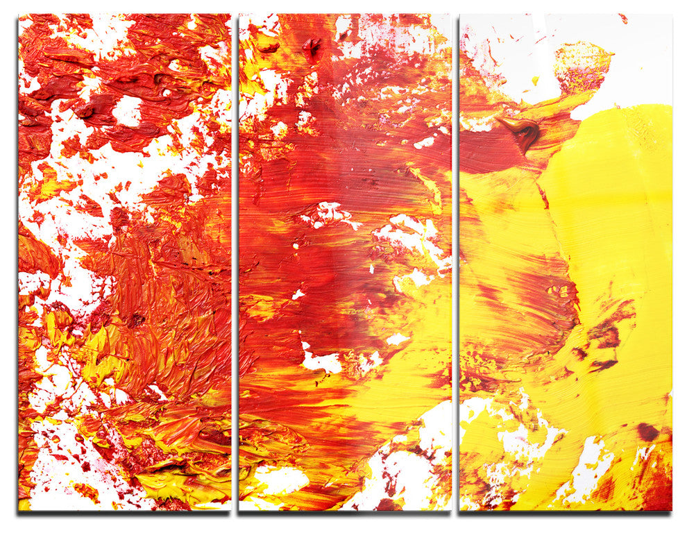 "Textured Red and Yellow Art" Glossy Metal Wall Art, 3 Panels, 36"x28"