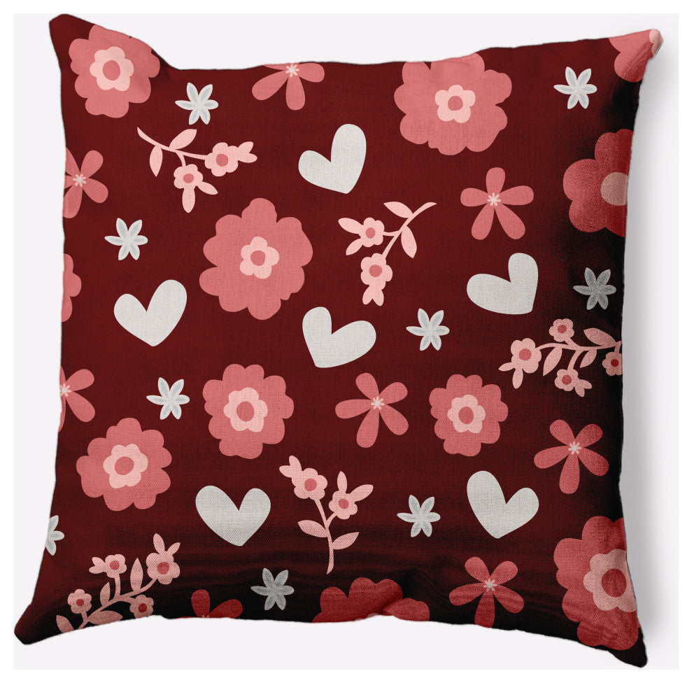 Flowery Love Valentines Decorative Throw Pillow, Red, 26"x26"