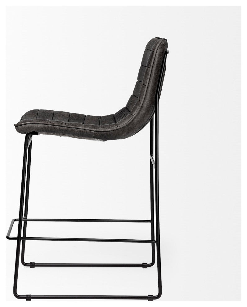 Meritt Black Faux-Leather Seat with Black Metal Frame Counter Stool