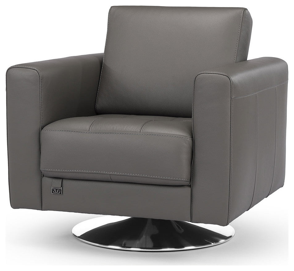 Laurent Swivel Chair with Top Grain Leather, Grey