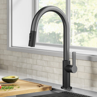 Oletto Pull-Down 1-Hole Kitchen Faucet, Matte Black/Spot Free Black Stainless